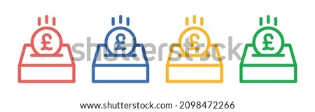 Pound coin in donation box icon. Charity symbol