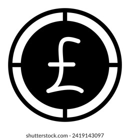 Pound coin flat icon. Vector black symbol on white background. Pictogram is isolated. Designed for web and software interfaces.