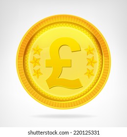 Pound coin golden currency object isolated vector illustration