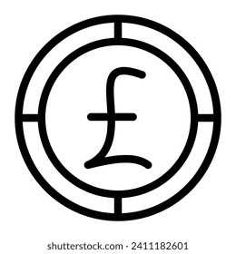 Pfund-Münzsymbol. Umriss-Pfund-Vektorsymbol für Webdesign einzeln auf weißem Hintergrund