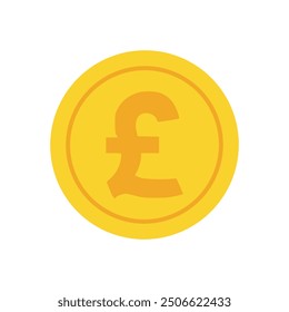Pound coin icon round gold vector illustration isolated on white background. Business and finance concept design element.