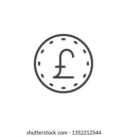 Das Symbol für die Münzzeile ist eingeklemmt. lineares Stilzeichen für mobiles Konzept und Webdesign. Vektorillustration-Symbol für Pfund-Geld-Umrisse Geldwechselsymbol, Logo-Abbildung. Pixel perfekte Vektorillustration