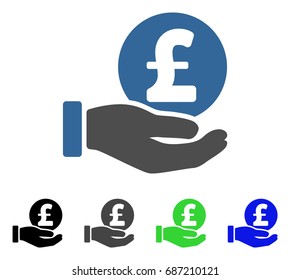 Pound Coin Payment Hand flat vector icon. Colored pound coin payment hand gray, black, blue, green icon variants. Flat icon style for web design.