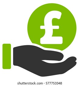 Pound Coin Payment Hand vector icon. Illustration style is a flat iconic bicolor eco green and gray symbol on white background.