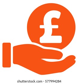Pound Coin Payment Hand vector pictograph. Illustration style is a flat iconic orange symbol on white background.