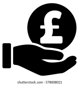 Pound Coin Payment Hand vector pictogram. Illustration style is a flat iconic black symbol on white background.
