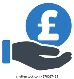 Pound Coin Payment Hand vector pictogram. Illustration style is a flat iconic bicolor smooth blue symbol on white background.