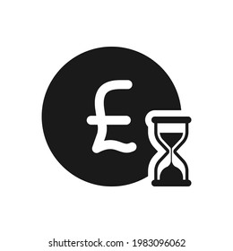 Pound coin with sandglass. Money with hourglass. Time is money flat icon isolated on white background. Vector illustration