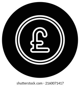 Pound coin simple icon vector. Flat design. White icon on black circle. White background.ai