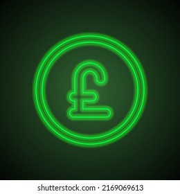 Moneda simple vector de iconos. Diseño plano. Neón verde sobre fondo negro con luz verde.ai