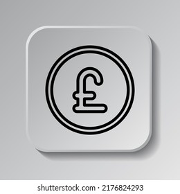 Pound coin simple icon vector. Flat design. Black icon on square button with shadow. Grey background.ai