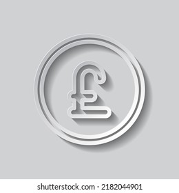 Pound coin simple icon vector. Flat design. Paper style with shadow. Gray background.ai