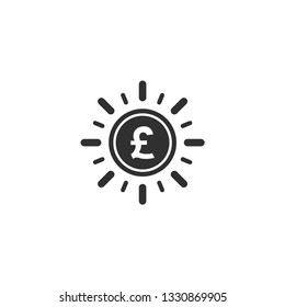 Pound coin with sun ray icon in simple design. Vector illustration.