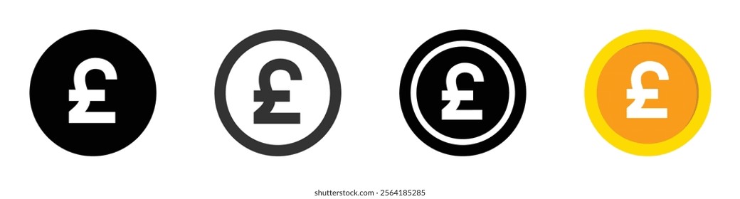 Pound coin vector icons set. Pound signs set