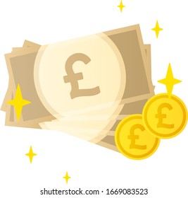
Monedas en libras esterlinas y billetes ilustraciones vectoriales aisladas