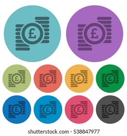 Pound coins darker flat icons on color round background