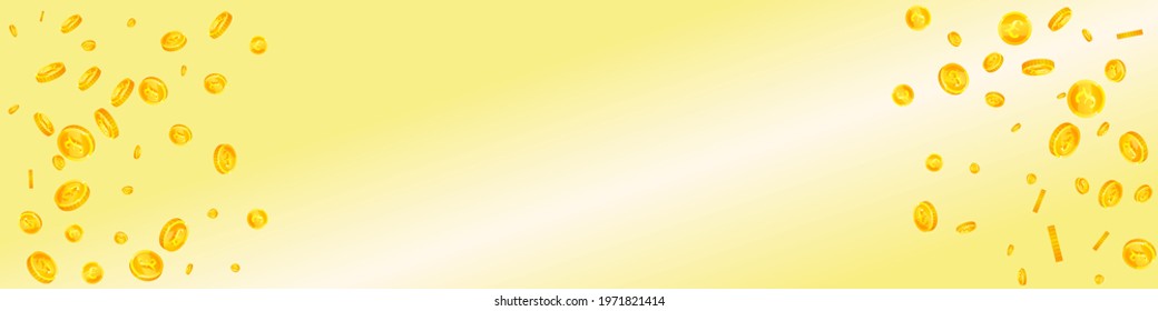 pound coins falling. Bewitching scattered GBP coins. United Kingdom money. Astonishing jackpot, wealth or success concept. Vector illustration.