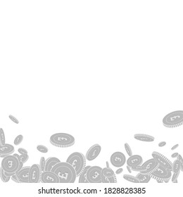  pound coins falling. Scattered black and white GBP floating coins. Jackpot or success concept. Noteworthy abstract bottom vector illustration.