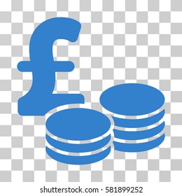 Pound Coins vector pictogram. Illustration style is a flat iconic cobalt symbol on a transparent background.