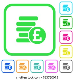Pound coins vivid colored flat icons in curved borders on white background