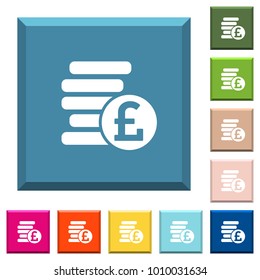 Pound coins white icons on edged square buttons in various trendy colors