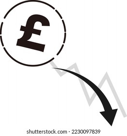 Pound (£) currency and falling chart illustration