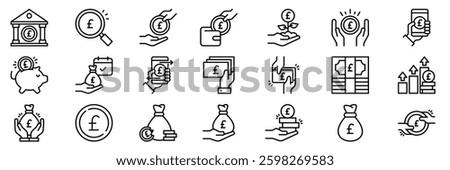 Pound currency icon set. Simple line vector illustration.