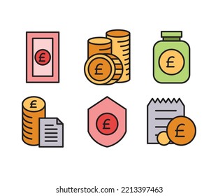 pound currency money icons set