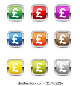 Pound Currency Sign Square Vector Blue Web Icon Set Button