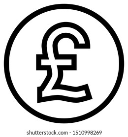 Pound currency sign symbol - black simple outline inside of circle, isolated - vector illustration