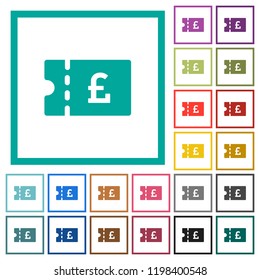 Pound discount coupon flat color icons with quadrant frames on white background