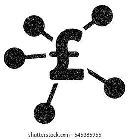 Pound Distribution grainy textured icon for overlay watermark stamps. Flat symbol with dirty texture. Dotted vector black ink rubber seal stamp with grunge design on a white background.