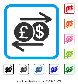 Pound Dollar Exchange icon. Flat gray iconic symbol in a light blue rounded squared frame. Black, gray, green, blue, red, orange color versions of Pound Dollar Exchange vector.