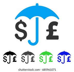 Pound And Dollar Financial Umbrella flat vector pictogram. Colored pound and dollar financial umbrella gray, black, blue, green icon variants. Flat icon style for web design.