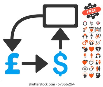 Pound Dollar Flow Chart icon with bonus lovely symbols. Vector illustration style is flat iconic elements for web design, app user interfaces.