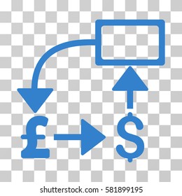 Pound Dollar Flow Chart vector pictogram. Illustration style is a flat iconic cobalt symbol on a transparent background.