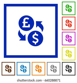 Pound Dollar money exchange flat color icons in square frames on white background
