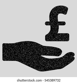 Pound Donation grainy textured icon for overlay watermark stamps. Flat symbol with dirty texture. Dotted vector black ink rubber seal stamp with grunge design on a light gray background.