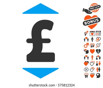 Pound Up Down icon with bonus decoration symbols. Vector illustration style is flat iconic elements for web design, app user interfaces.