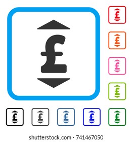Pound Up Down icon. Flat gray iconic symbol in a light blue rounded square. Black, gray, green, blue, red, orange color additional versions of Pound Up Down vector.