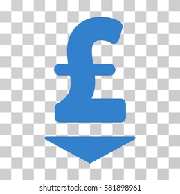 Pound Down vector pictogram. Illustration style is a flat iconic cobalt symbol on a transparent background.