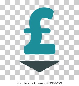 Pound Down vector pictogram. Illustration style is a flat iconic bicolor soft blue symbol on a transparent background.