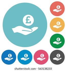 Pound earnings flat white icons on round color backgrounds