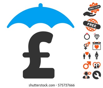 Pound Finances Roof pictograph with bonus decorative design elements. Vector illustration style is flat iconic elements for web design, app user interfaces.