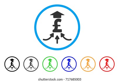 Pound Financial Aggregator rounded icon. Style is a flat pound financial aggregator grey symbol inside light blue circle with black, gray, green, blue, red, orange variants.