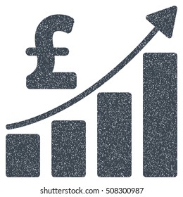 Pound Financial Bar Chart grainy textured icon for overlay watermark stamps. Flat symbol with scratched texture.