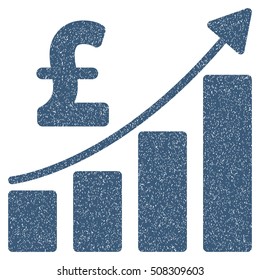 Pound Financial Bar Chart grainy textured icon for overlay watermark stamps. Flat symbol with unclean texture. Dotted vector blue ink rubber seal stamp with grunge design on a white background.