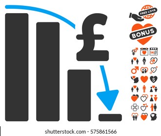 Pound Financial Epic Fail icon with bonus decoration images. Vector illustration style is flat iconic elements for web design, app user interfaces.