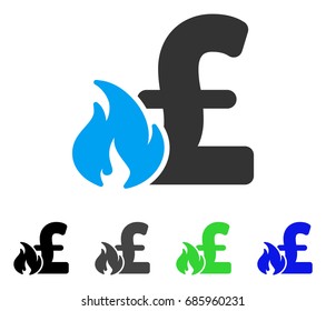 Pound Financial Fire flat vector pictogram. Colored pound financial fire gray, black, blue, green pictogram versions. Flat icon style for application design.