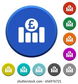 Pound financial graph round color beveled buttons with smooth surfaces and flat white icons